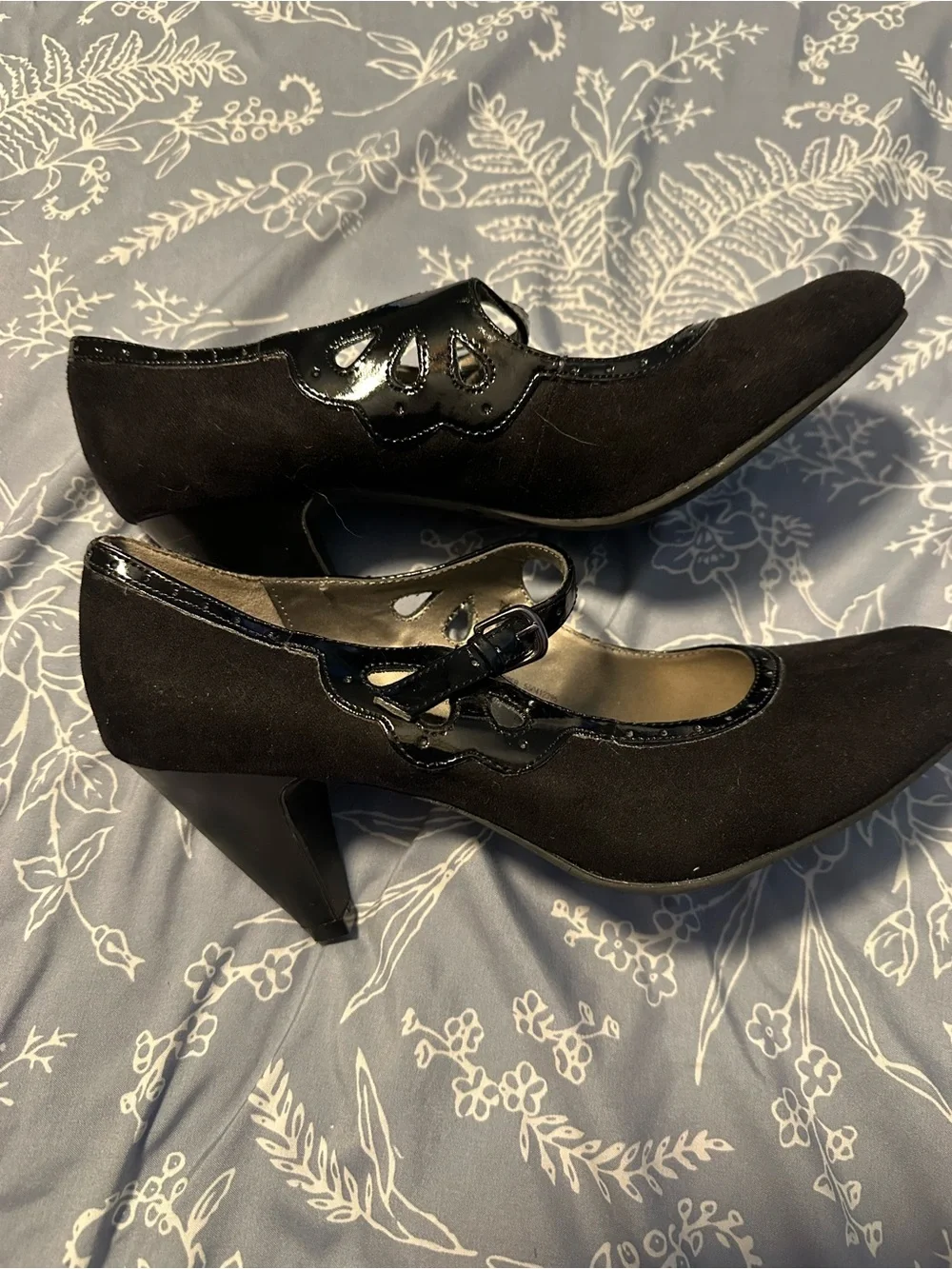 GEORGE size 9 BLACK Heel shoes with Patent Strap